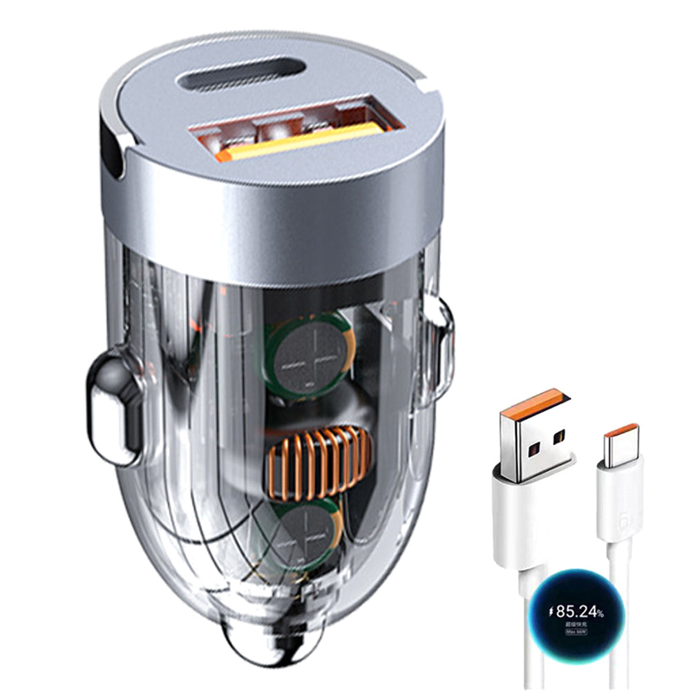 G20T 12-24V 120W USB+Type-C Transparent Fast Charging Adapter Car Charger with 6A USB to Type-C Cable G20T 12-24V 120W USB+Type-C Transparent Fast Charging Adapter Car Charger with 6A USB to Type-C Cable